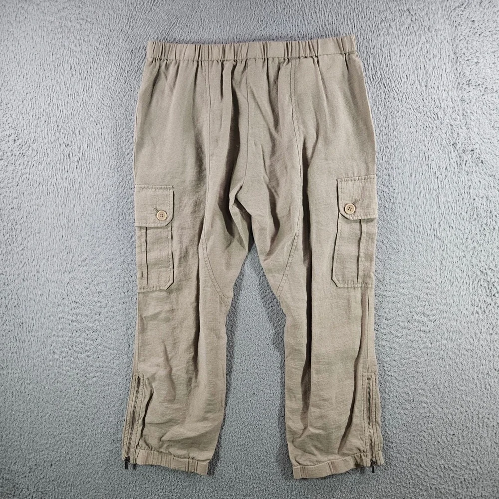 BCBGMAXAZRIA Womens Khaki Tan Cargo Pants Elastic Waist Ankle Zip Cropped XS - Picture 5 of 9